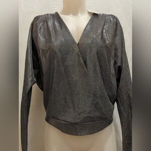 Ramy Brook Shimmering Silver Wrap Blouse